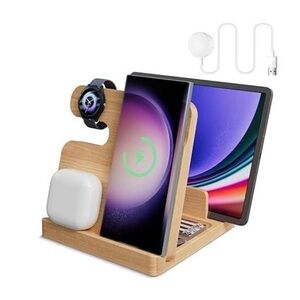 Bamboo Charging Station for Tablets‎ and Accessories, NEW
